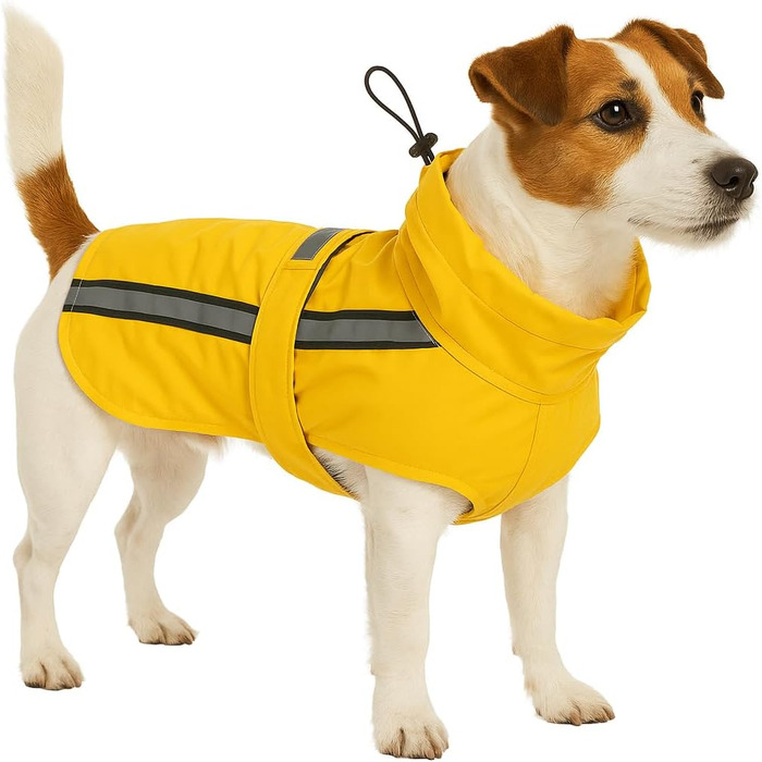 Дощовик для собак Ciro - жовтий, розмір A (40x48x50-56 см), поліестер, водонепроникний, з відбиваючими смугами, на липучці, можна прати при 30°C