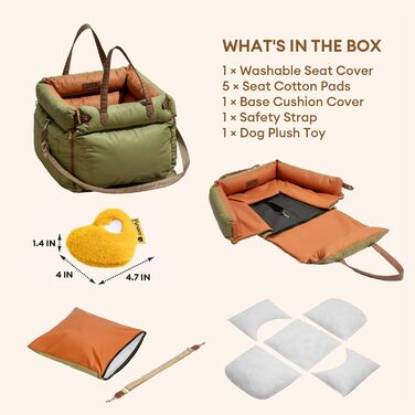 Автокрісло для собак середніх порід Funny Fuzzy, 3-в-1, зелене, водонепроникне, для подорожей та дому, до 15,9 кг