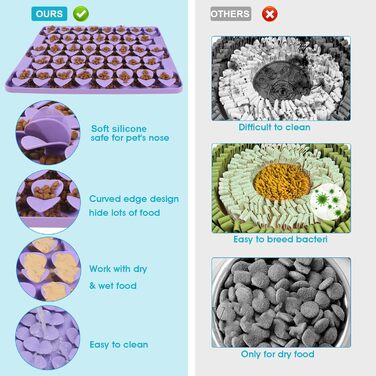 Килимок для собак VOOWO для пошуку їжі, силіконовий килимок-лежанка для собак, миска для повільного годування, килимок для годування собак Slow Feeder, для малих, середніх та великих собак (фіолетовий, великий)
