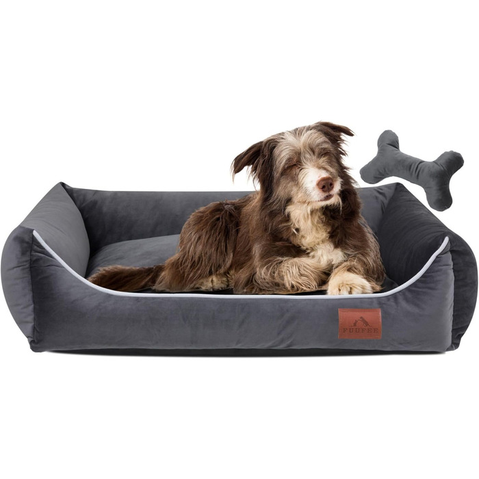Собаче ліжко M | Софа для середніх собак 70 x 50 см | Практичне собаче ліжко знімним покриттям на блискавці | Графіт M (70 x 50 см) Сірий