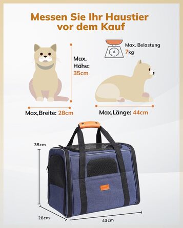 Транспортна переноска для котів та цуценят Morpilot до 7 кг, переноска для тварин з безпечними застібками, складна миска, підходить для візитів до ветеринара, авто та літака