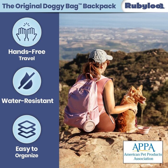 Rubyloo Оригінальний рюкзак для собак Doggy Bag – рюкзак для собак з відділенням для ноутбука, 2 BPA-вільні миски, контейнер для корму, серветка, кишеня для ласощів – сумка-рюкзак для собак та їх власників