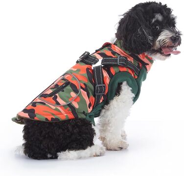 Водонепроникна куртка для собак з шлейкою та жилетом, вітрозахисна, з відбиваючими елементами, для цуценят, маленьких та середніх собак (Помаранчевий, L)