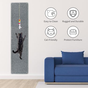 Килимок для дряпання котів на стіну 180 x 40 см, великий, сизаль, міцний, з 16 надійними цвяхами, захист меблів