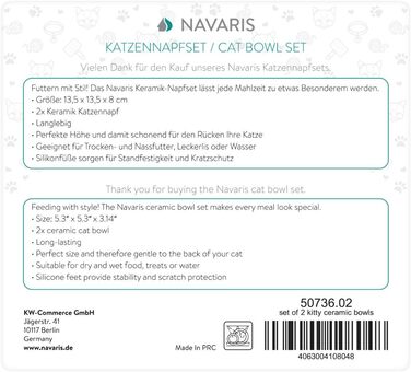 Набір мисок для котів Navaris (2 шт.) - кераміка, неслизькі, для води та корму, можна мити в посудомийній машині (рожевий)