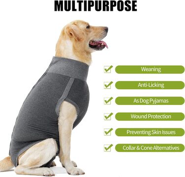Комбінезон для собак після операцій Heywean – кастрація, стерилізація, післяопераційний одяг, сірий, L