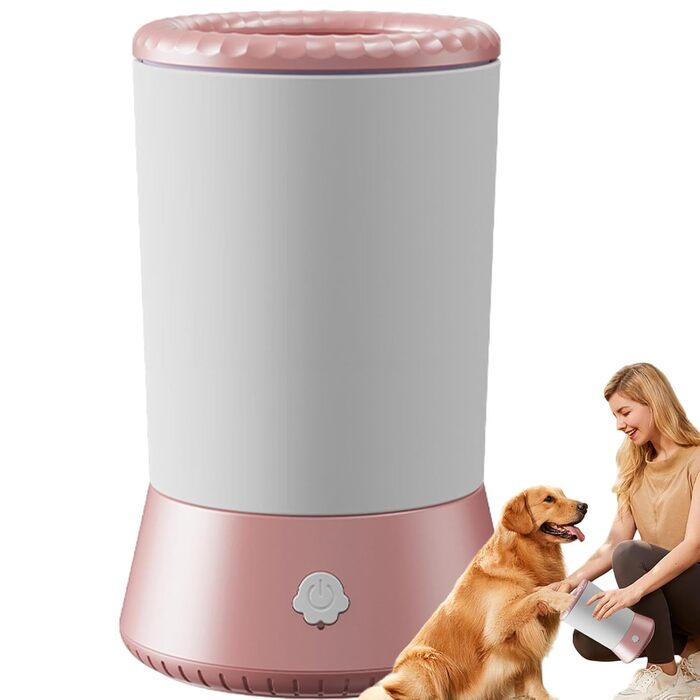 Електричний очищувач лап для собак Samuliy – мийка для лап домашніх тварин | Для собак, котів, маленьких, середніх та великих порід, білий/рожевий