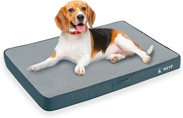 Ортопедичне ліжко для собак великих порід, 8,9 см гелевий пінополіуретан, міцний фланелевий матеріал, знімний чохол, водонепроникний наповнювач, антиковзаюча поверхня, розмір 104 x 74 x 9 см, блакитний колір