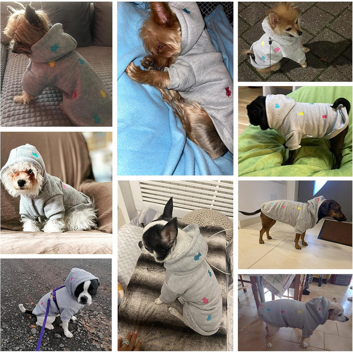 Флісовий теплий костюм-піжама для собак - флісовий худі для маленьких та середніх собак, Французький бульдог, Даксель, Чихуахуа, сірий колір