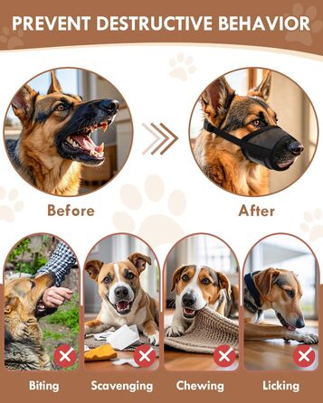 Майка-намордник для собак, м'який Air-Mesh, для малих, середніх та великих собак, проти гавкіту, кусання, дихаючий, можна пити, регульована стрічка, підходить для німецької вівчарки, Хаскі