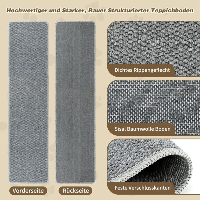 Килимок для дряпання котів FHTONGE 71x15.8 см з сизалю для кріплення на стіну, сірий