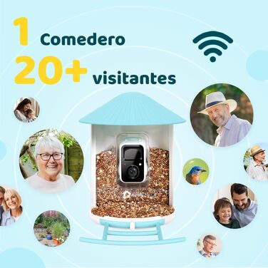 Розумна годівниця для птахів NETVUE Birdfy з камерою для спостереження, сонячною панеллю, кольровим нічним баченням та автоматичним записом відео, синя