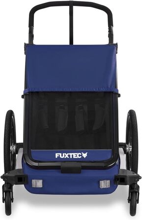 Причіп для велосипеда Fuxtec Sportfux на 2 місця, з сумкою на заднє кріплення, світловідбивачами, ручкою-штовхачем, захистом від дощу та сонця, складаний, фіолетовий FX-FA1 (блакитний)