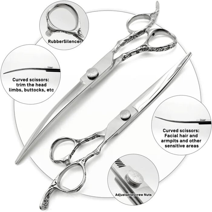 Професійна вигнута ножиця для грумінгу собак та котів з нержавіючої сталі 440C (7.5 дюймів)