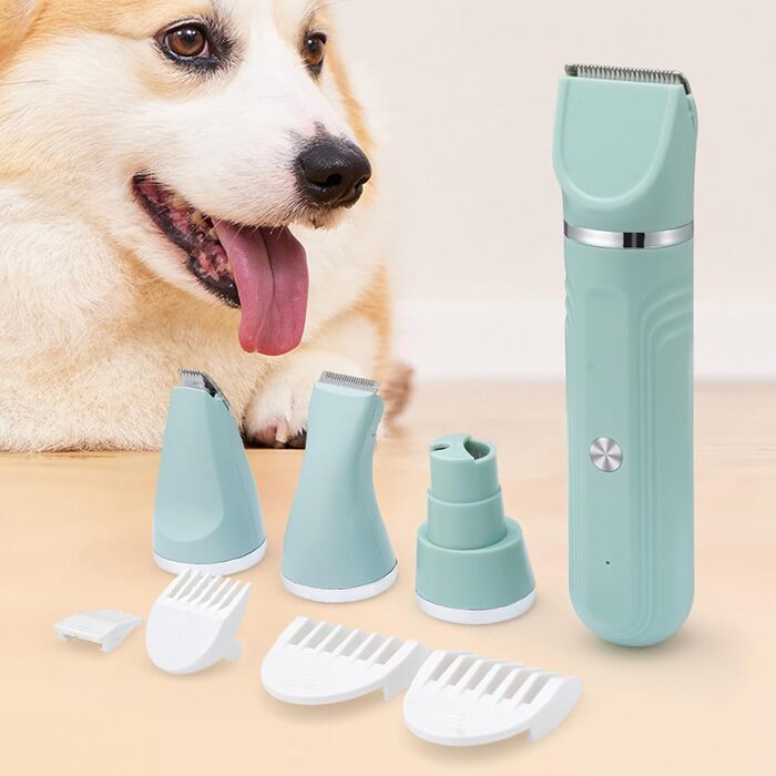 Триммер для собак | Набір для догляду за собаками 4-в-1 | Акумуляторна регульована шерсть для цуценят вдома Зелений