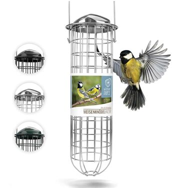Підставка для синичників Wildtier Herz з нержавіючої сталі - годівниця для 4 синичників, стійка до погодних умов та довговічна, гігієнічна годівниця для цілорічного годування птахів - 38x10 см, срібна