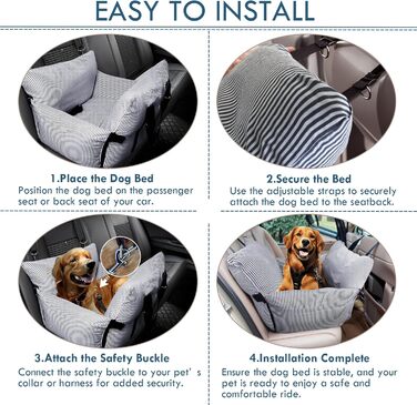 Автокрісло для собак - автокрісло-бустер для маленьких та середніх собак до 18 кг, з ременем безпеки та кишенями для зберігання, миється, антиковзаюча підставка (смугастий морський колір), 30x20.5 дюймів