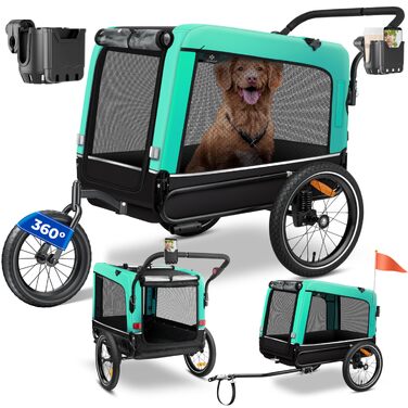 Дитячий візок-перевізник для собак 3-в-1 KESSER Boxer: собачий buggy, джоггер та велосипедний причіп, об'єм 240 л, амортизація, колесо 360°, тканина 600D Oxford, до 40 кг (М'ятний)
