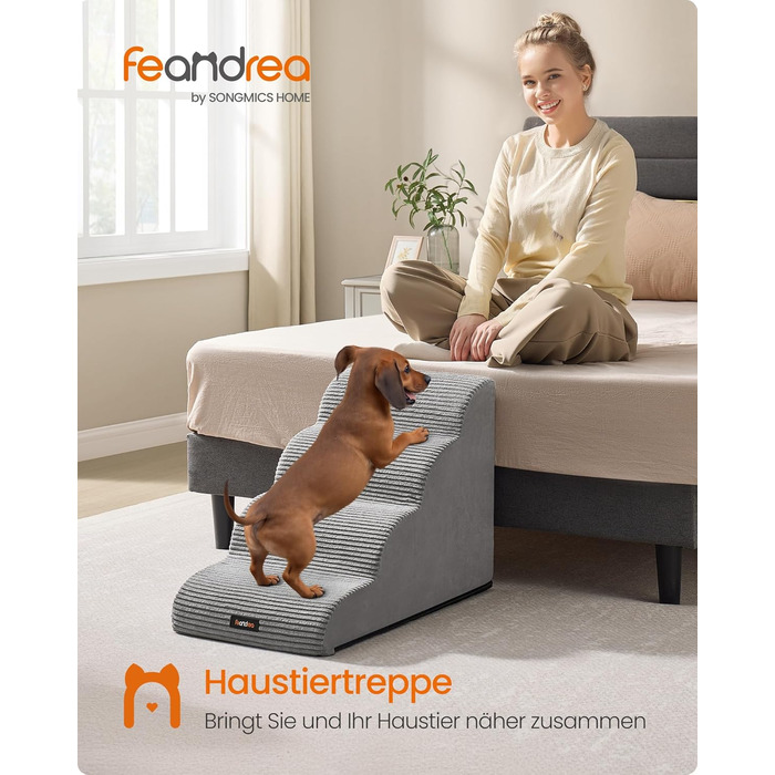 Сходинки для собак Feandrea, 4 сходинки, для маленьких собак, котів, водонепроникні, неслизькі, знімний чохол, сірий PPS004G01