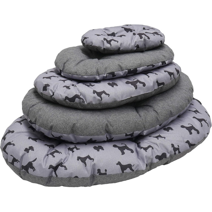 Матрац для собак Rosewood All Seasons Oval – великий, 94 см – двосторонній, з принтом собак & сірий, з виглядом льону – можна прати, зручний & для використання цілий рік (довжина 49 x ширина 67 x висота 7 см)