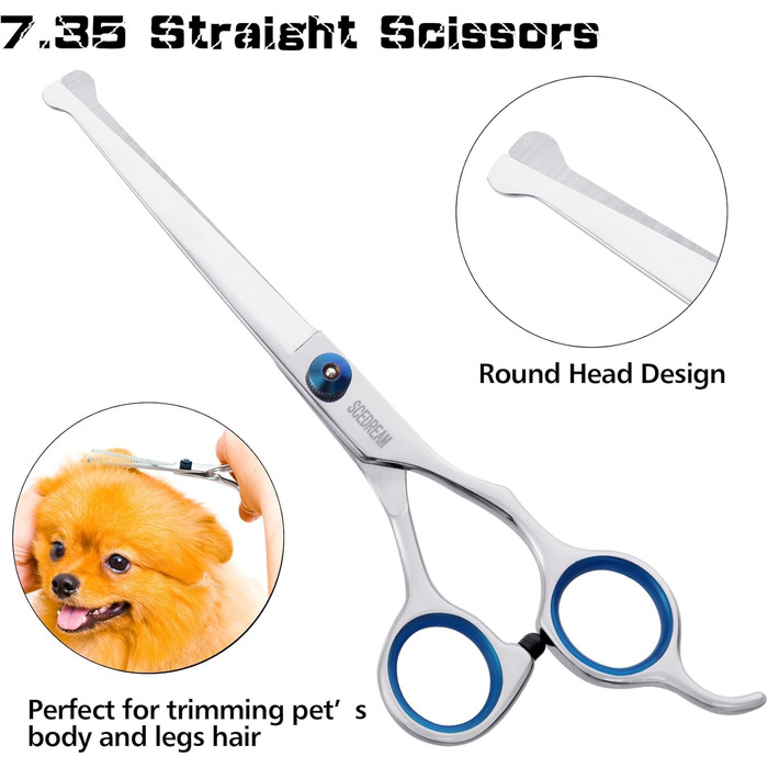 Набір для грумінгу собак 5 в 1: професійні ножиці для грумінгу з безпечними закругленими кінцями, срібні
