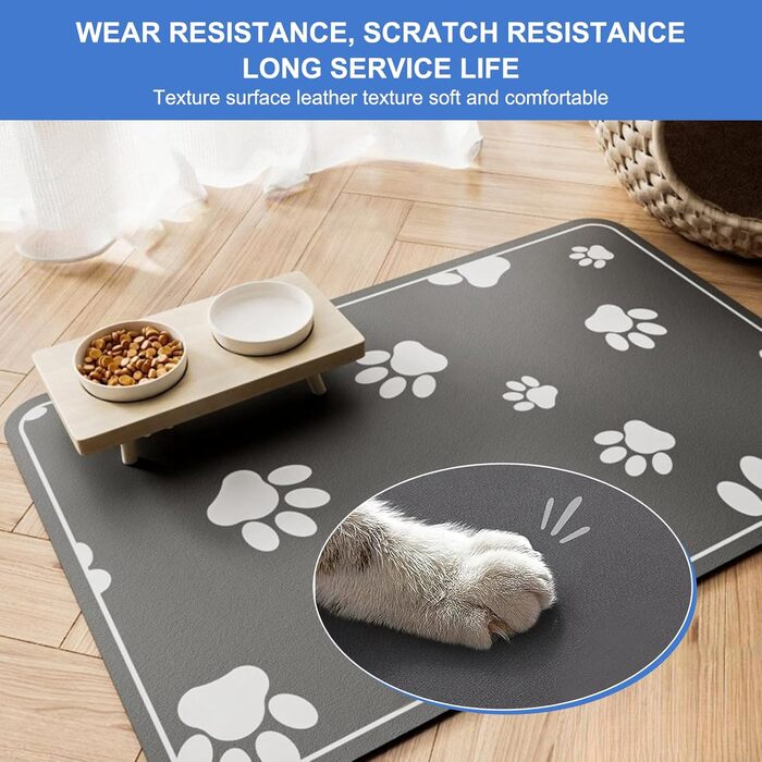 Килимок під годівницю для собак, 30x50 см, кремнезем, поглинаючий, неслизький, сірий