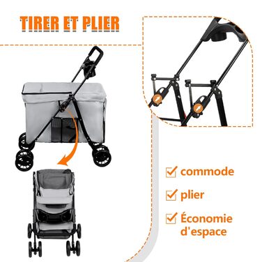 Дитяча коляска для собак та котів Homewell, сіра, складана, до 20 кг, з сіткою, ременями та тримачем для напоїв