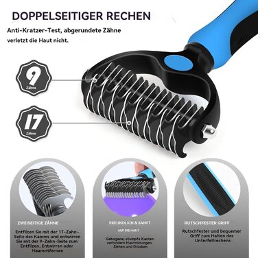 Набір для грумінгу собак великих порід Slicker Bürste Hund – 3 частини: щітка Slicker, гребінець для підшерстка та гребінець з нержавіючої сталі. Підходить для довгошерстих собак та котів (золотистий ретрівер, лабрадудль, пудель). Чорний колір.