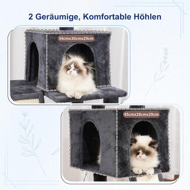 Комплекс для котів Kratzbaum GCT032W (180 см, димчасто-сірий) з 7 стовпчиками, 2 платформами, 2 печерами та 2 дошками для дряпання