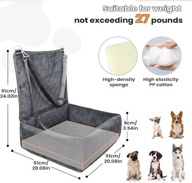 Автокрісло для цуценят та собак | Складане автоліжко | Зручне та безпечне перевезення тварин | Сіре