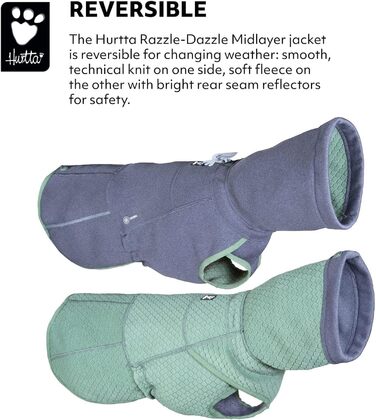 Собачий жилет Hurtta Razzle-Dazzle, регульований, двосторонній, для дощу та зими, 60 см, чорниця/сірий-зелений