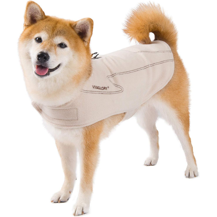 Тепла куртка VIVAGLORY для собак на зиму, флісова жилетка з застібкою-липучкою та отвором для повідка, світловідбиваюча, регульована, S, Бежевий