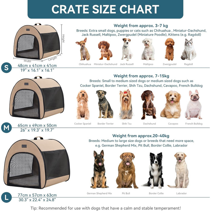 Складана переносна собача клітка Petsfit M, дихаюча, з вигнутим дизайном, антивідкривним замком і плюшевою подушкою, колір хакі, для дому