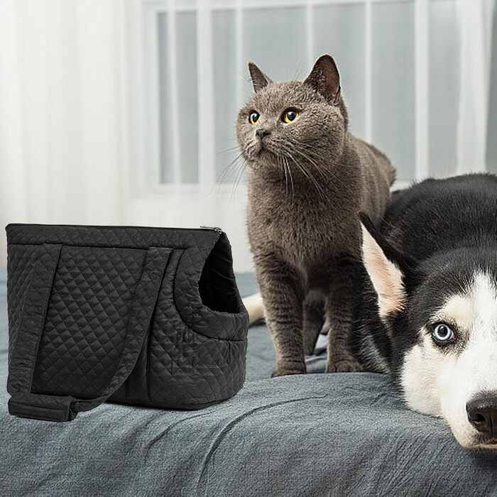 Сумка для собак та котів | Сумка-переноска для маленьких собак та кошенят з бавовни, чорного кольору