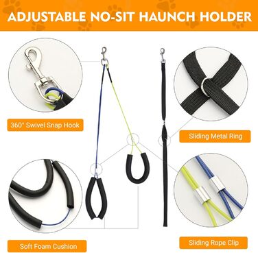 Підтримка для грумінгу собак, регульована, для маленьких та середніх порід, з кліпсою, петля для грумінгу, без підтримки спини та стегна (чорний, 111,8 см, арка + міцна кліпса + гамак)