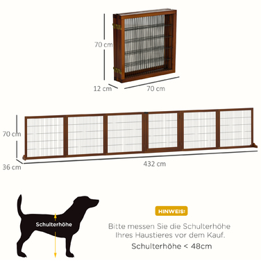 PawHut Barrier Dog 6 штук, складні ворота 432 x 70 см з 2 опорними ніжками, окремо стоячі ворота для собак, сходові ворота для середніх собак, для передпокою, сходи, кава | Аосом