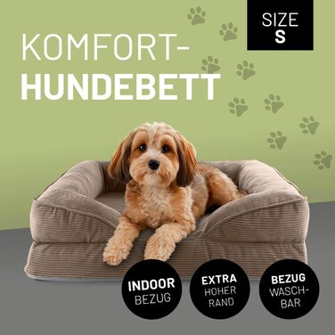 Ортопедичне ліжко для собак Lumaland з корду | Ергономічне собаче ліжко-софа 70x60 см - для маленьких собак | Нековзне дно | Знімний та пральний чохол | Корзина для собак з Memory Foam Cord - Світло-коричневий 70 x 60 см - S