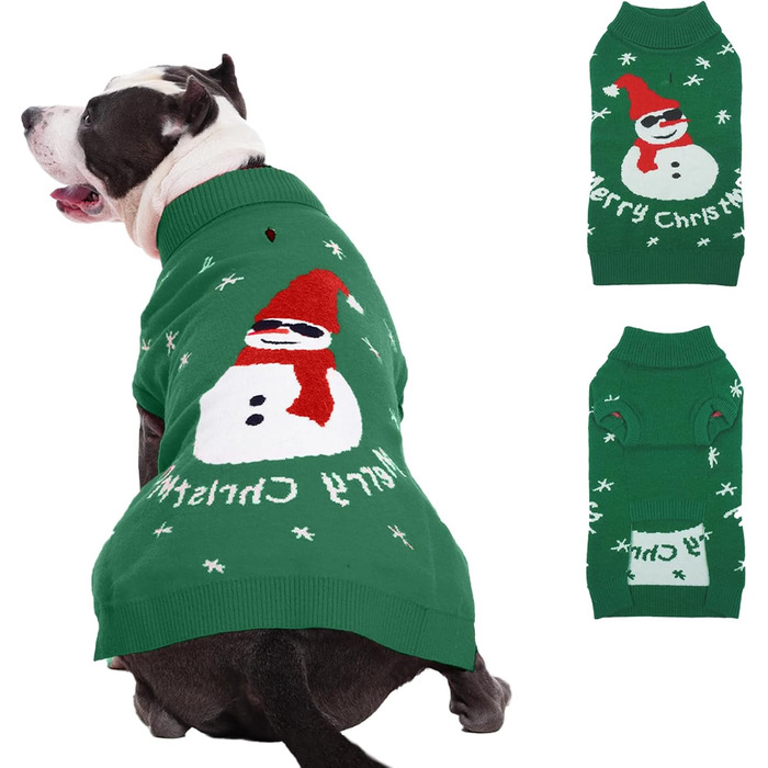 Святий Вечірній Пуловер для Собак IDOMIK: Сніговик та Собака, з Отвором для Поводка, Рожевий (X-Large, Зелений)