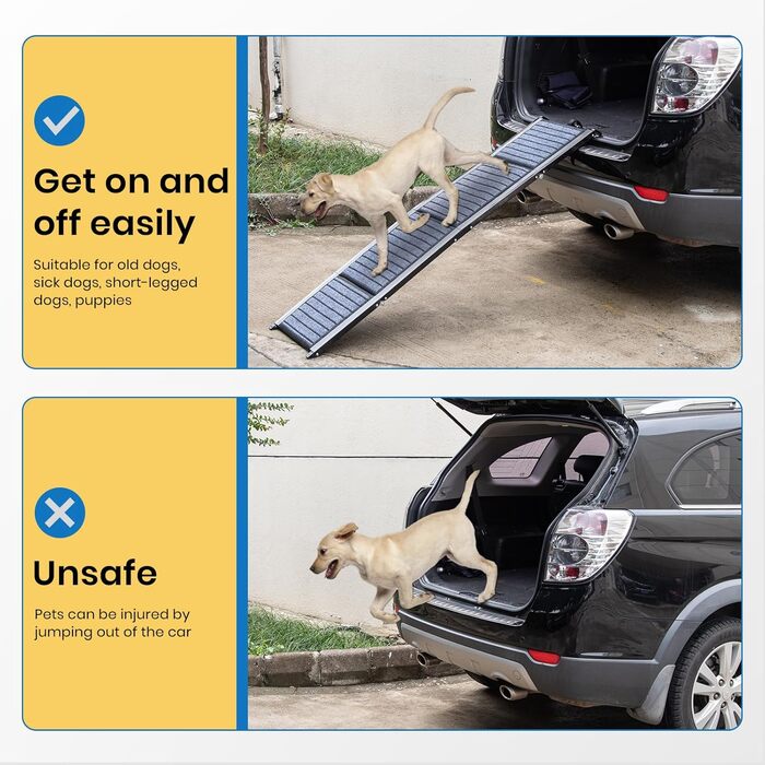 Рампа для собак преміум-класу, портативна, для великих собак, антиковзка поверхня, складана, легка, до 113 кг, для автомобілів та SUV