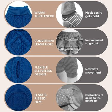 Теплий в'язаний пуловер Bingpet для собак великих, середніх та маленьких порід, зимовий одяг для собак та котів, теплий светр з косими смужками, синій, великий розмір