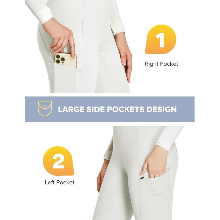 Легінси для верхової їзди FitsT4 для жінок та дівчаток, білі, з повним силіконовим покриттям, кишенею для телефону та петлями для ременя. Ідеально для верхової їзди та тренувань коней. Розмір M