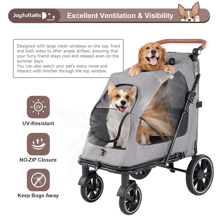 Візок для собак до 50 кг, складний, для великих та середніх собак, візок для котів, вантажний візок для собак з 4 колесами, регульована ручка