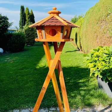 Дерев'яна годівниця для птахів Vogel Sechseck L з підставкою, червоно-коричнева