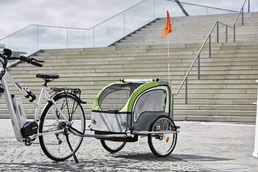 Дитячий велопричіп Fischer Komfort з підвіскою, сертифікований TüV/GS, зелений/антрацитовий, для 2 дітей