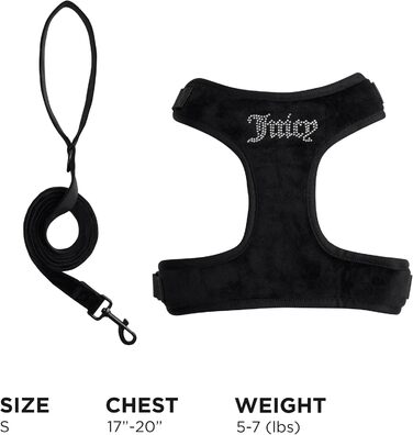 Шлея та повідець Juicy Couture Bling Velours для собак і котів, чорний, розмір S