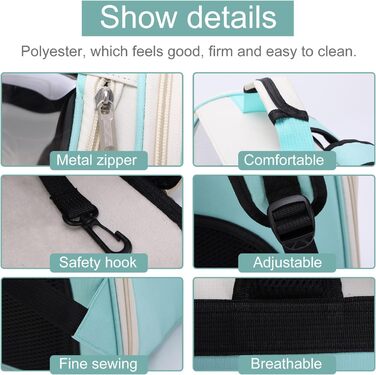 Рюкзак для кота та собаки PETCUTE з сіткою, дихаючий, з поводком, знімний килимок, блакитний