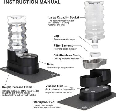 Автоматичний поїльник для тварин Sfozstra, нержавіюча сталь, 8L, з вологостійким підкладкою та піднятим краєм (для котів та собак)