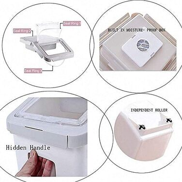 Контейнер для корму для тварин, контейнер для корму для собак зі шкребком, стекується, 10 кг, контейнер з кришкою, сірий, розмір L