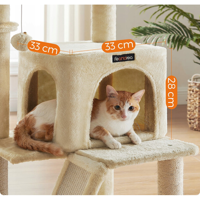 Низька скребничка для котів Feandrea, бежева, 96 см, сизаль, 2 рівні