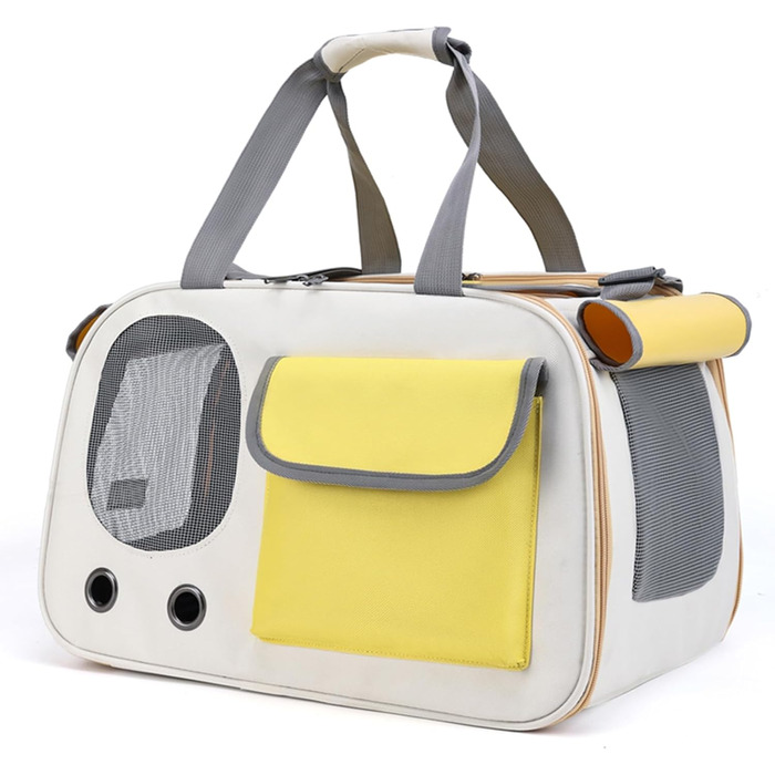 Транспортна переноска для котів та собак, складна, легка та міцна, сертифікована для авіаперевезень, з дихаючою сіткою та надійними застібками, ідеальна для подорожей (зелена, жовта)